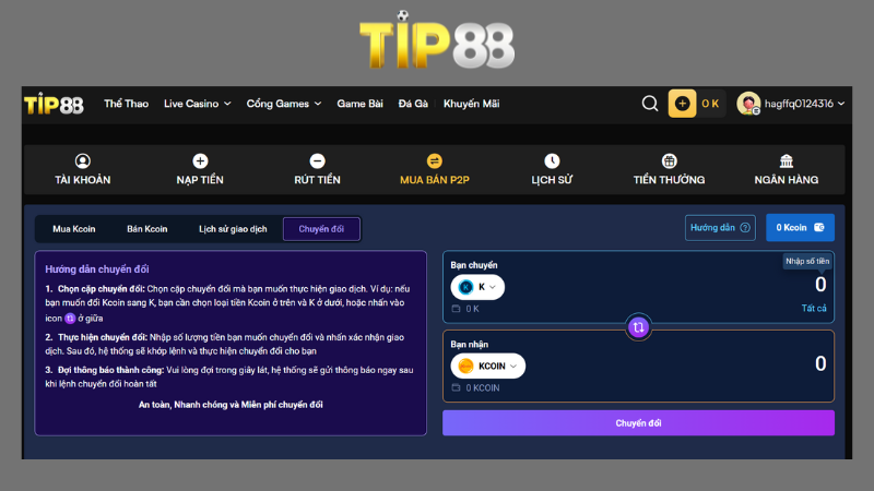 ướng dẫn giao dịch mua bán trên sàn P2P TIP88