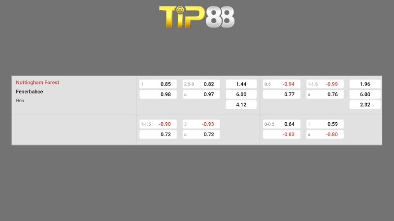 Bảng kèo Nottingham Forest vs Fenerbahce