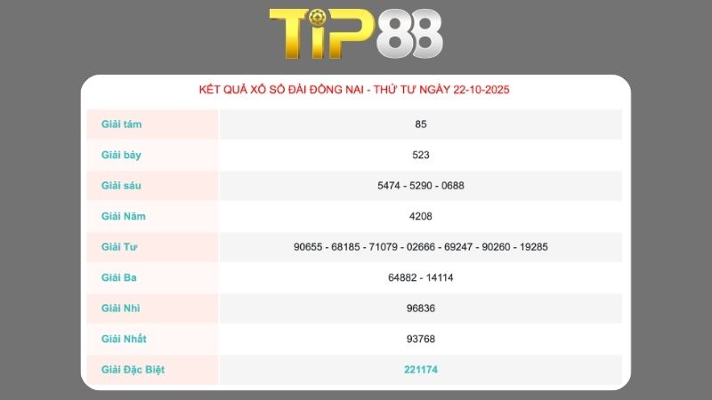 Kết quả xổ số Đồng Nai ngày 22/10/2025