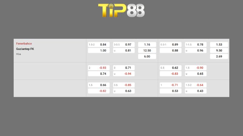 Bảng kèo Fenerbahce vs Gaziantep