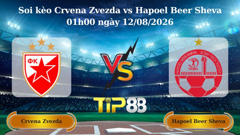 soi kèo Crvena Zvezda vs Hapoel Beer Sheva 01h00 ngày 12/08/2026