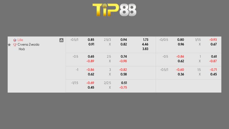 Bảng kèo Lille vs Crvena zvezda